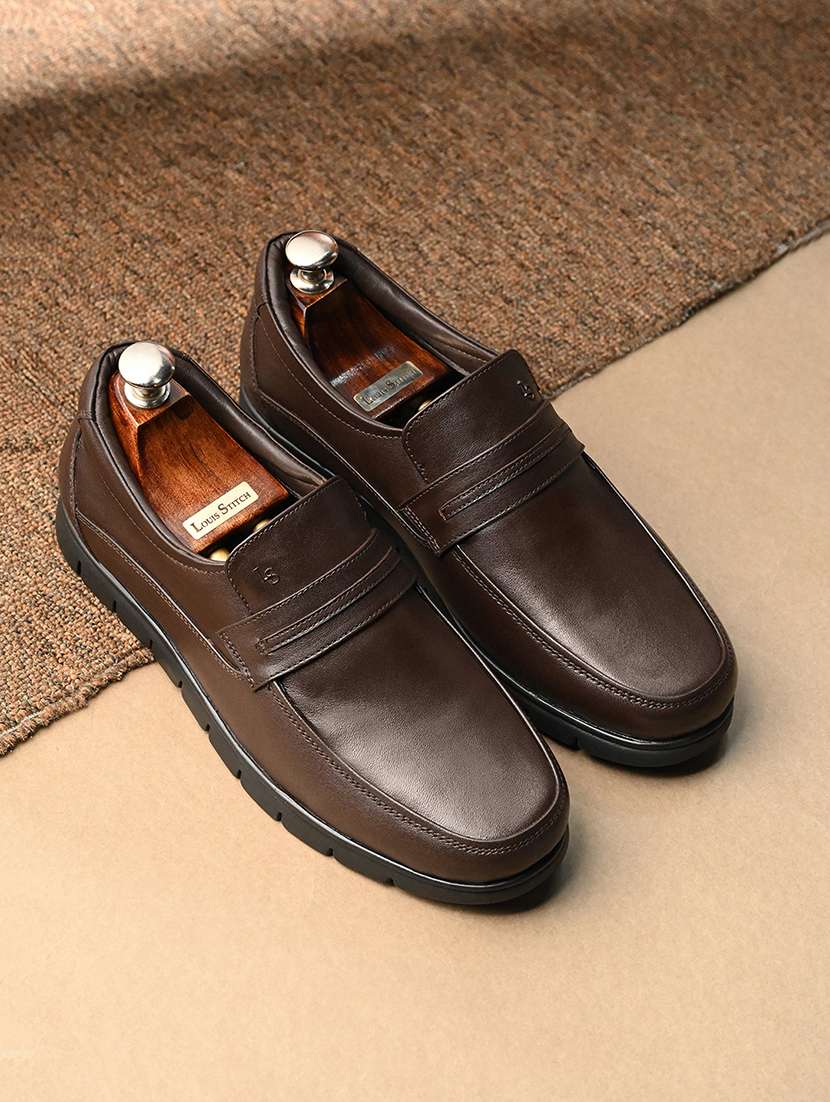 men brown slip on formal shoes - 21958410 -  Zoom Image - 0