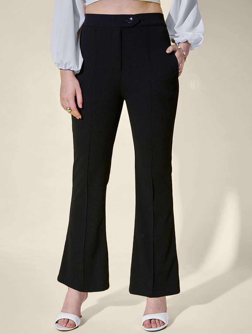 women solid mid rise bootcut trouser