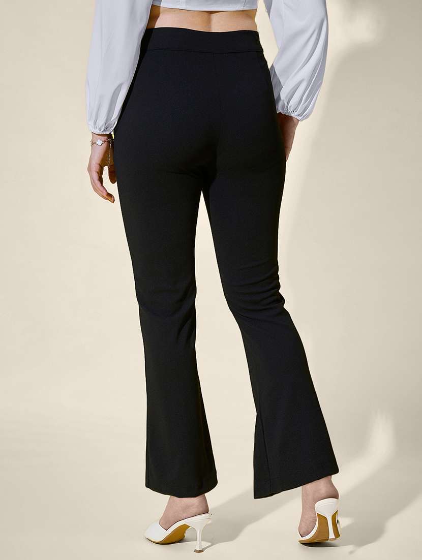 women solid mid rise bootcut trouser - 21958435 - Standard Image - 2