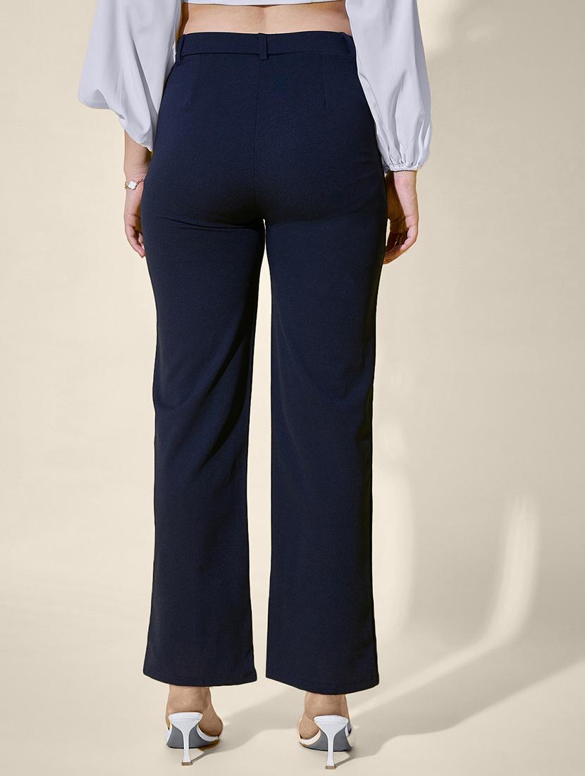 women solid high rise straight trouser - 21958436 - Standard Image - 2