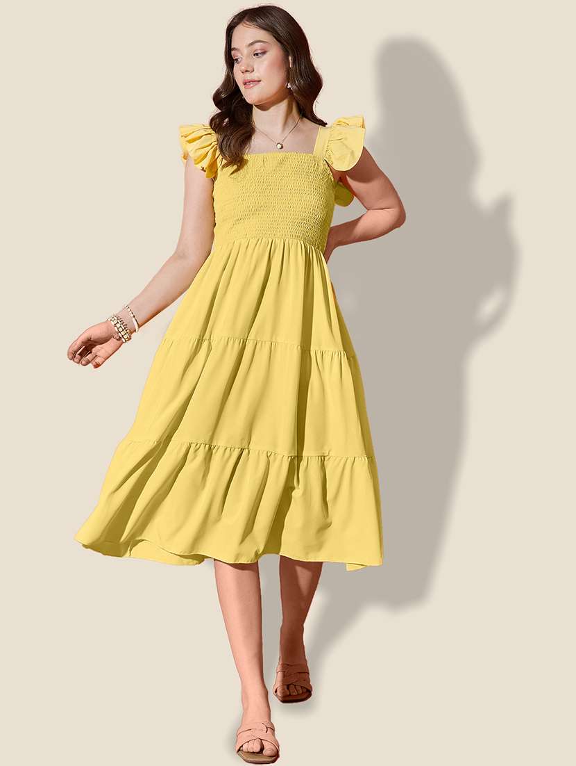 women solid ruffle sleeve tiered dress - 21958439 - Standard Image - 2