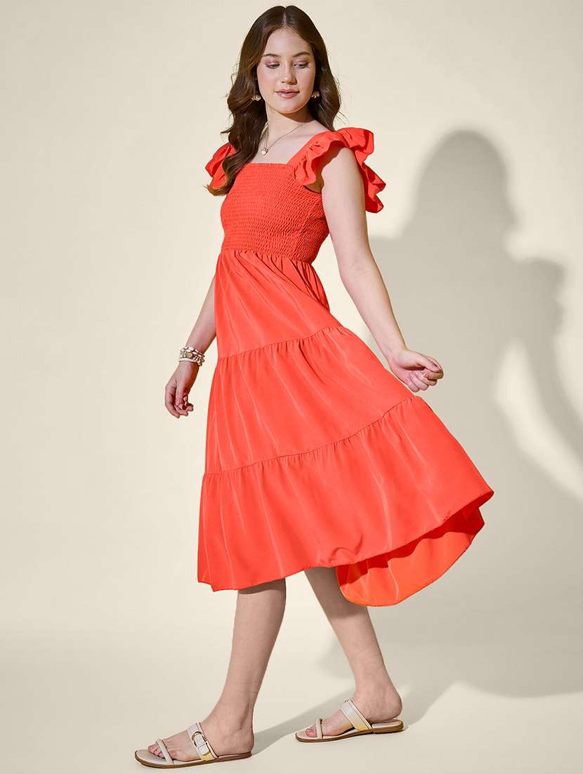 women solid ruffle sleeve tiered dress - 21958441 -  Standard Image - 2