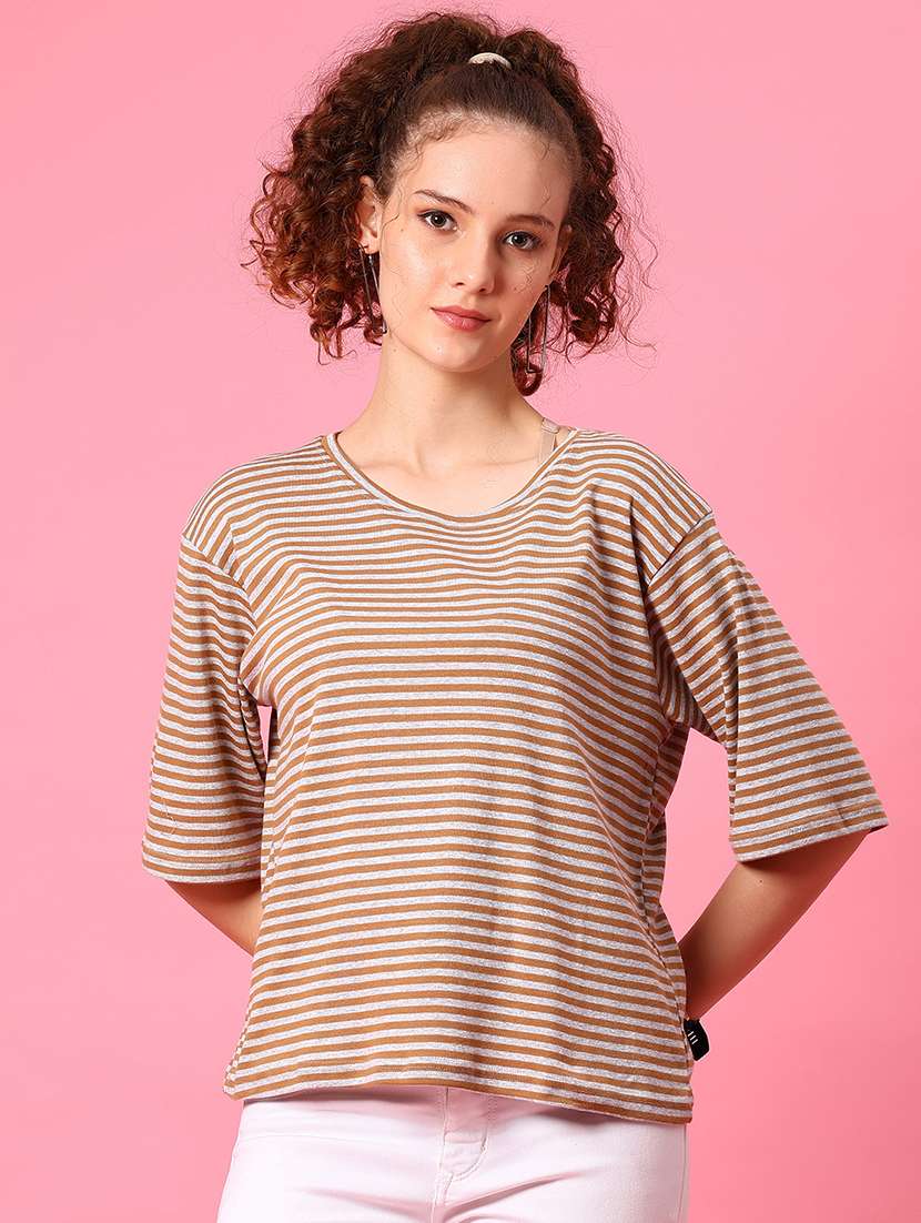 women striped short sleeve loose fit t-shirt - 21958447 - Standard Image - 2