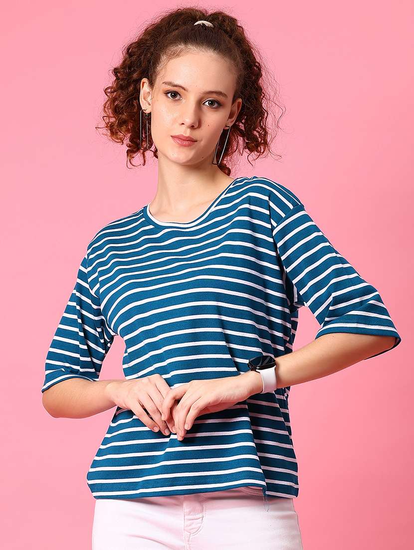women striped short sleeve loose fit t-shirt - 21958448 -  Standard Image - 2