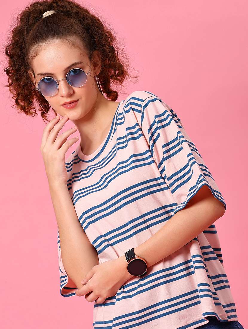 women striped short sleeve loose fit t-shirt