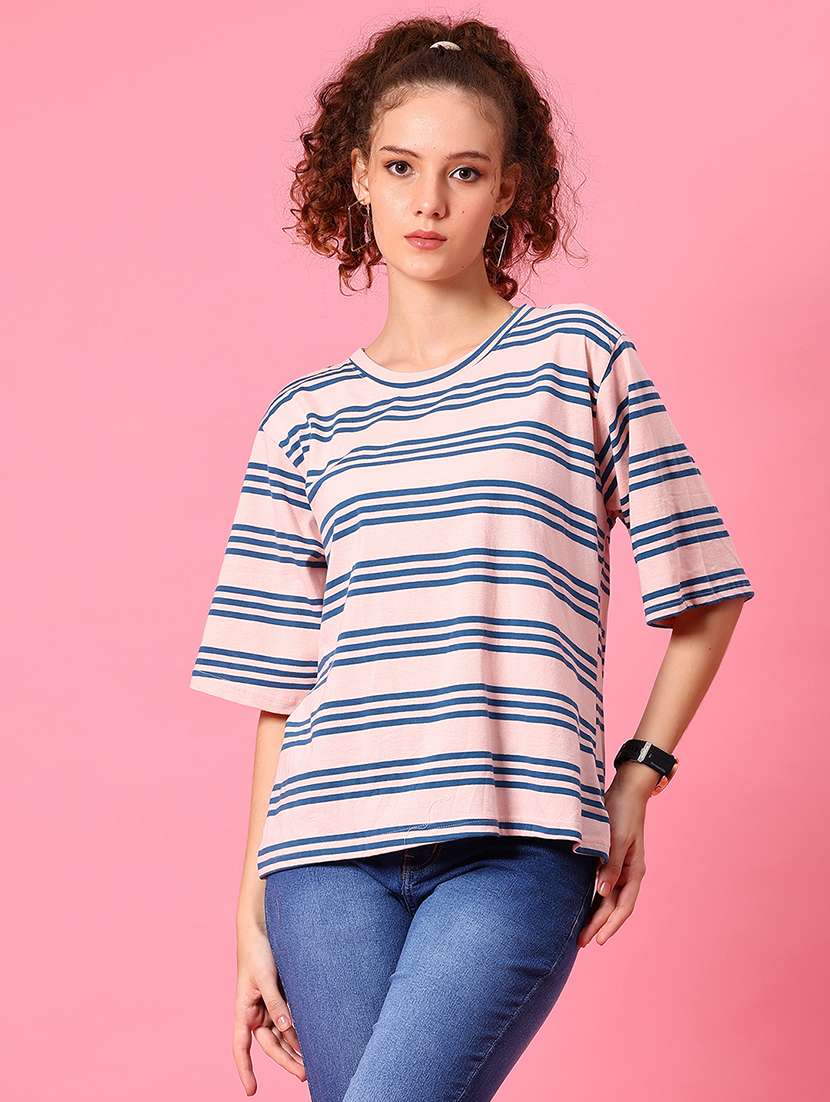 women striped short sleeve loose fit t-shirt - 21958449 -  Standard Image - 2