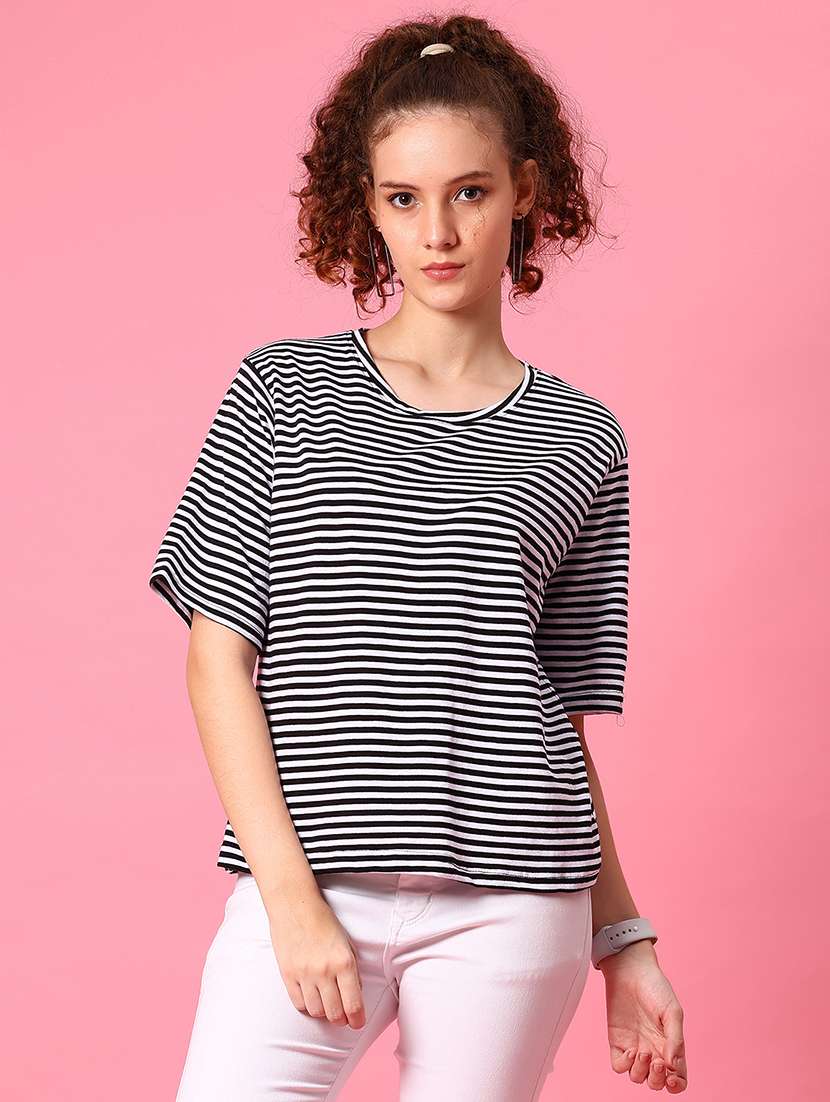 women striped short sleeve loose fit t-shirt - 21958450 -  Standard Image - 2