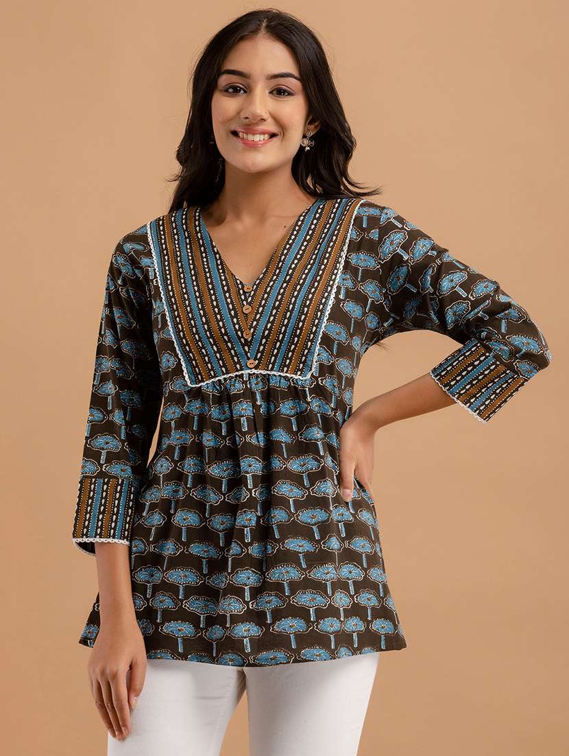 women three quarter sleeve a-line kurti - 21958455 - Standard Image - 2
