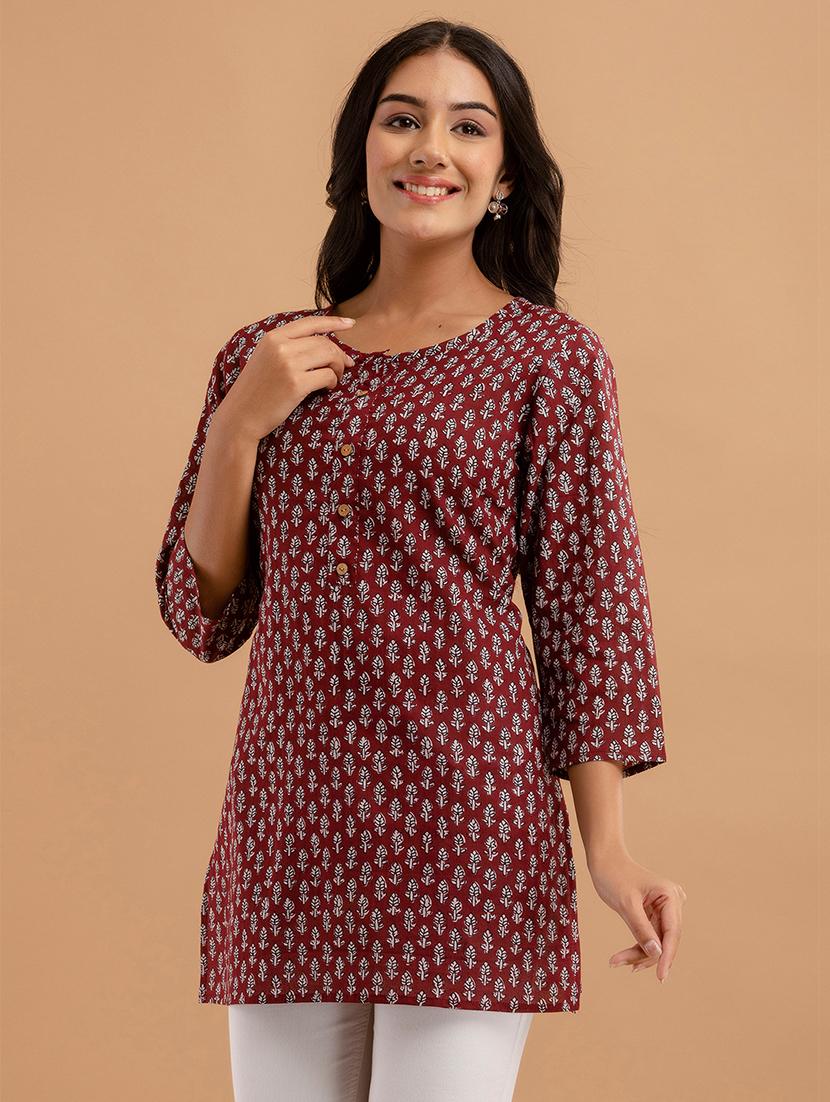 women three quarter sleeve straight kurti - 21958458 - Standard Image - 2