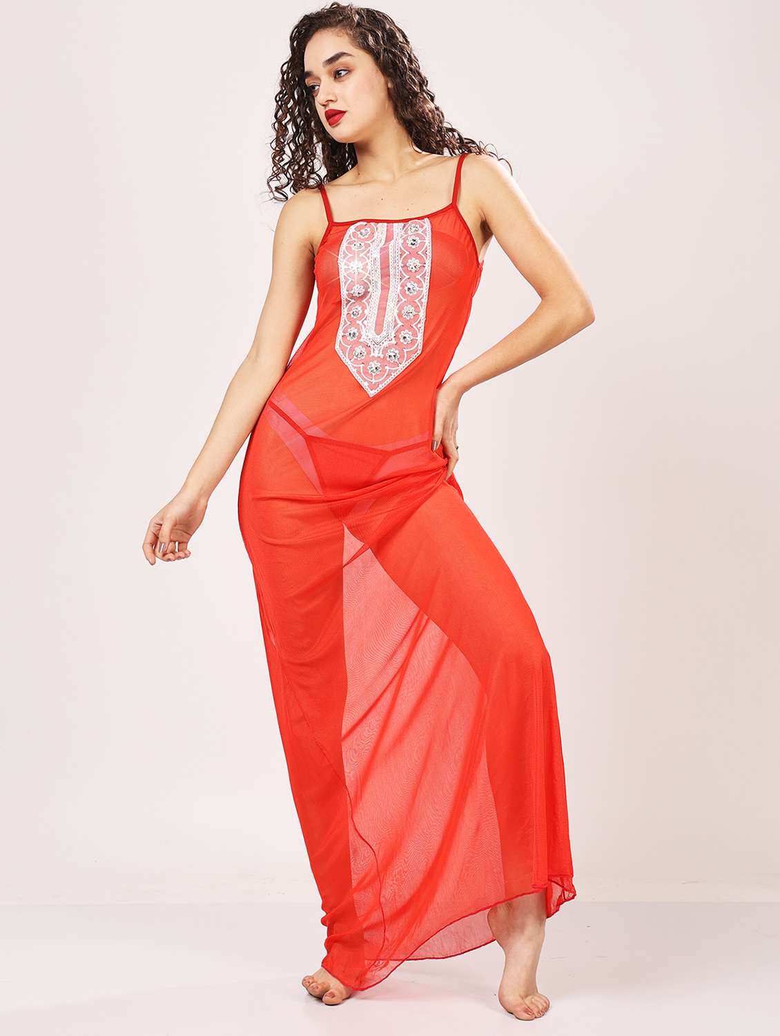 women embellished shoulder strap babydoll set - 21958499 -  Standard Image - 2