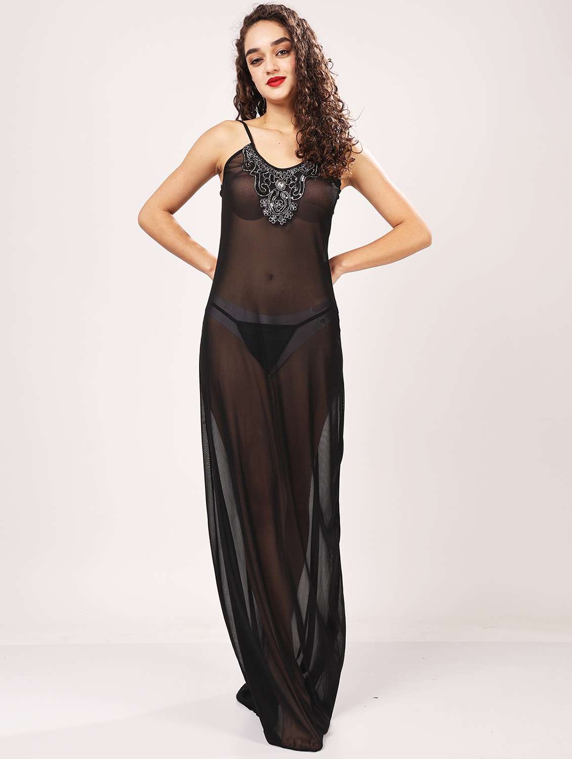 women embellished shoulder strap babydoll set - 21958505 -  Standard Image - 2