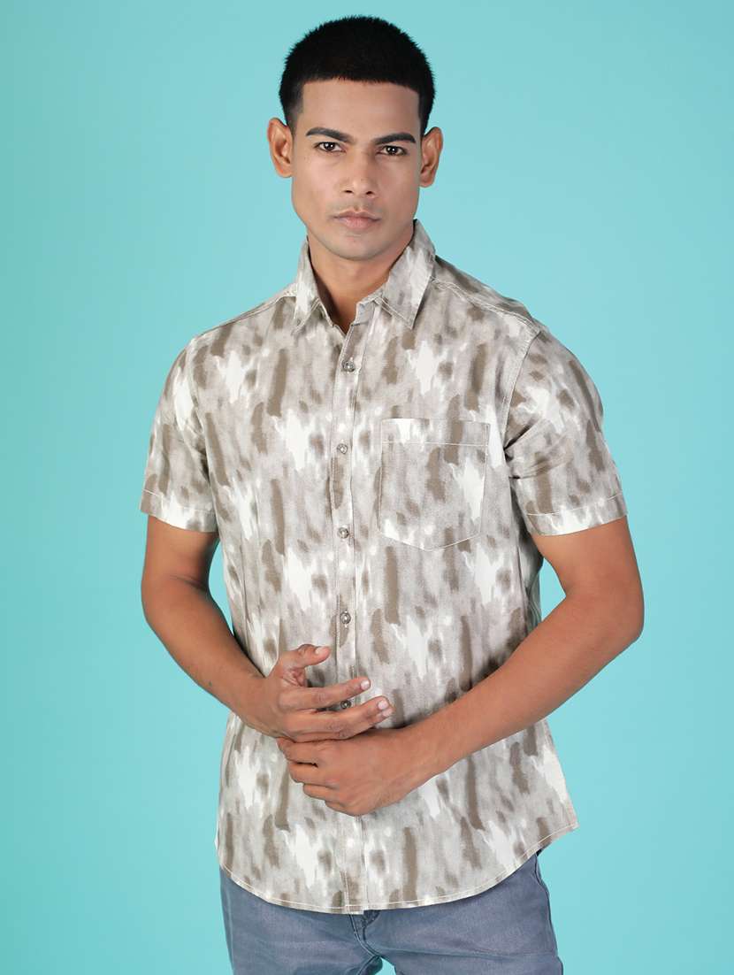 men printed short sleeve regular fit casual shirt - 21958750 -  Standard Image - 2