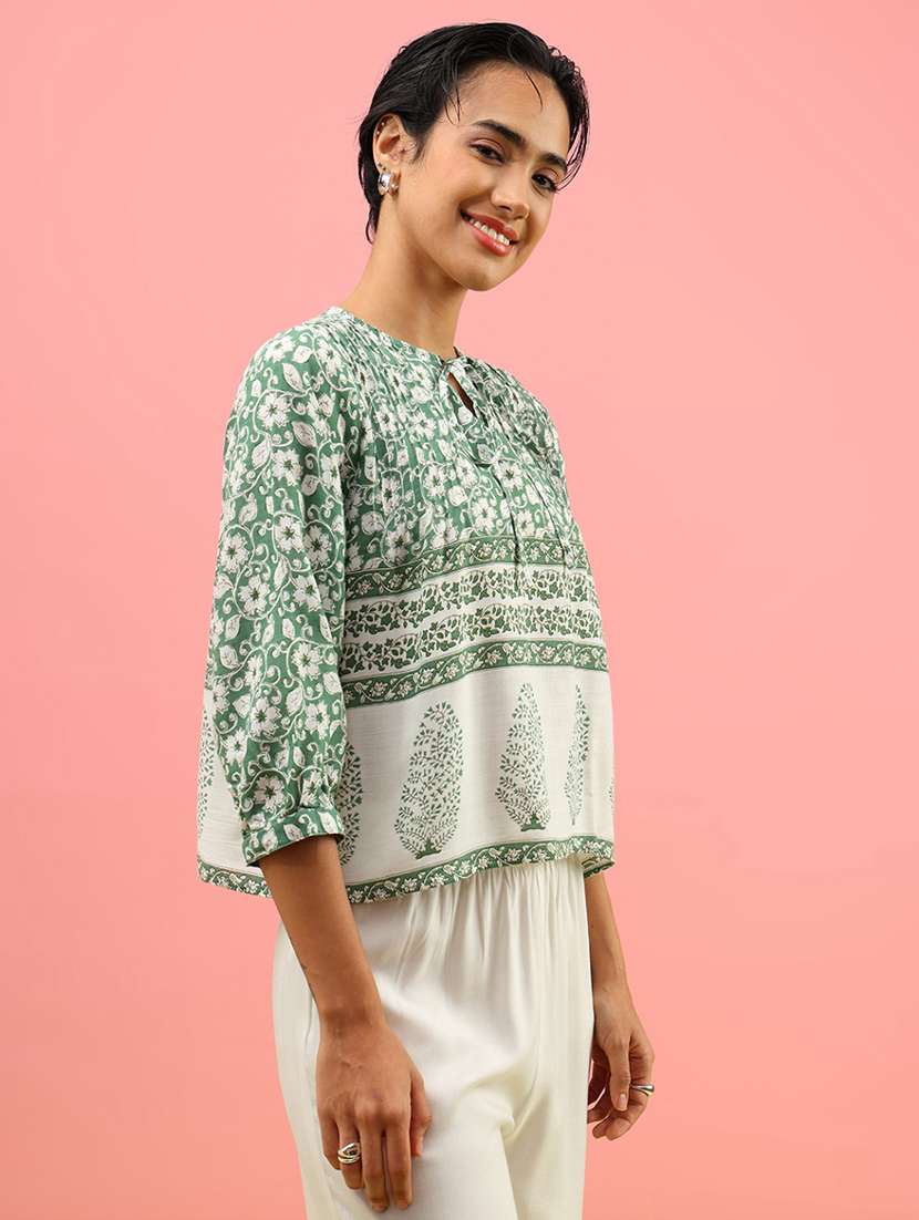 women printed three quarter sleeve top - 21958920 -  Standard Image - 2