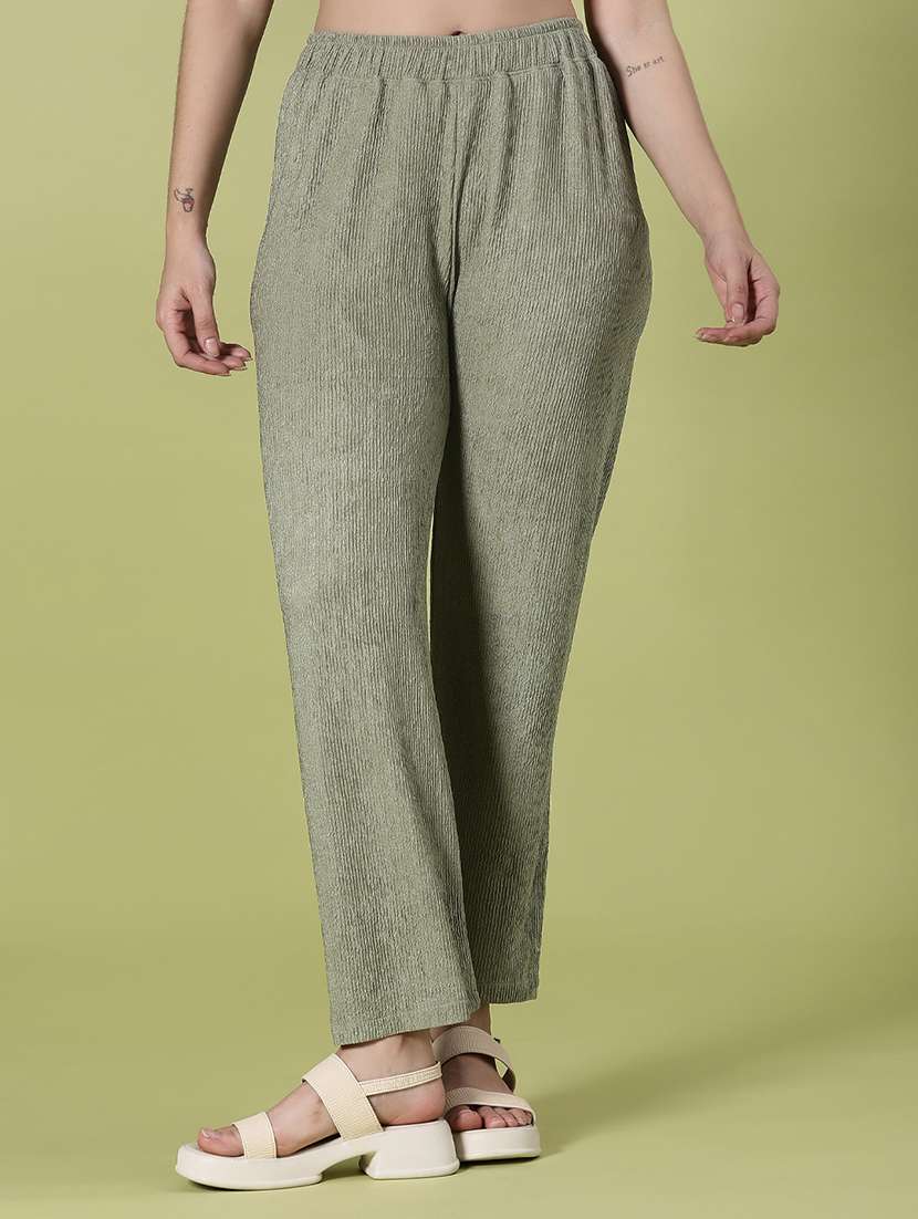 women olive cotton straight trouser
