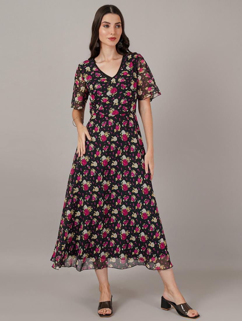 women floral print flared sleeve fit & flare dress - 21959233 - Zoom Image - 0