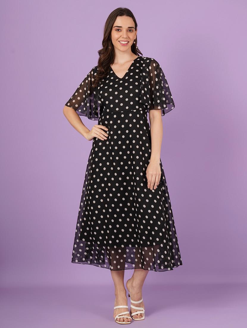 women polka doted batwing sleeve fit & flare dress - 21959244 - Standard Image - 2