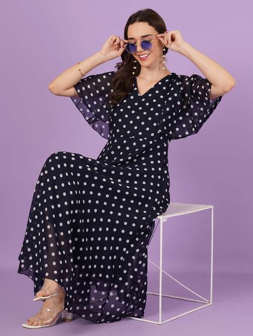 women polka doted batwing sleeve fit & flare dress - 21959245 -  Standard Image - 0