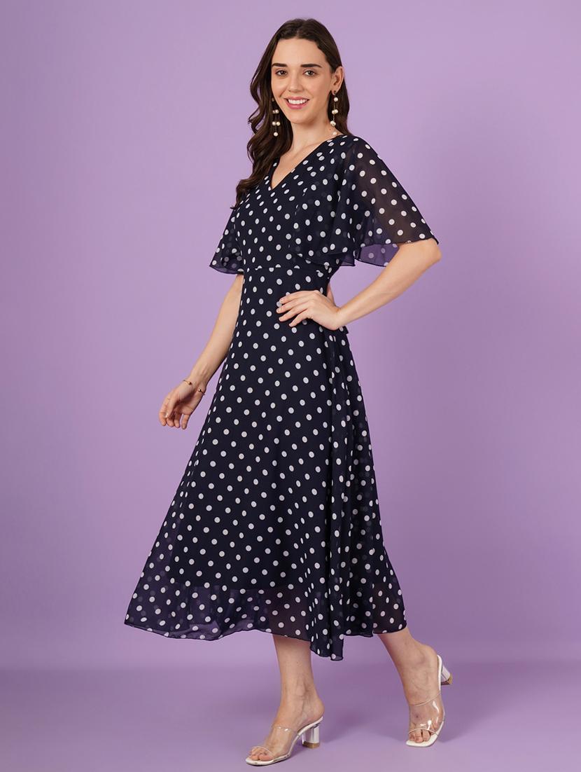 women polka doted batwing sleeve fit & flare dress - 21959245 - Standard Image - 2