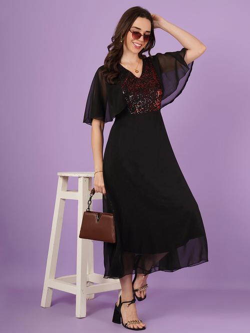 women embellished batwing sleeves fit & flare dress - 21959247 -  Standard Image - 0