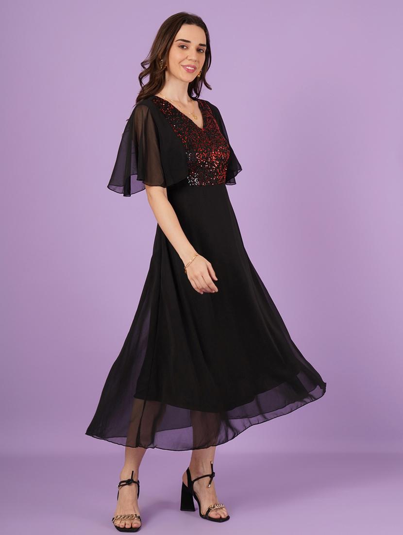 women embellished batwing sleeves fit & flare dress - 21959247 - Standard Image - 2