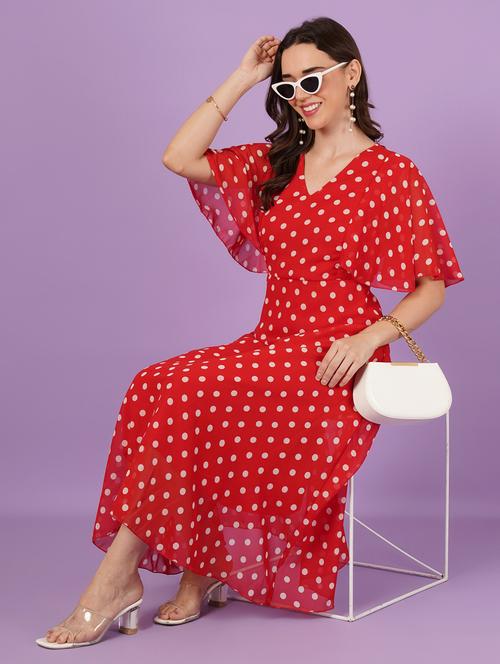 women polks doted batwing sleeves fit & flare dress - 21959249 - Standard Image - 0