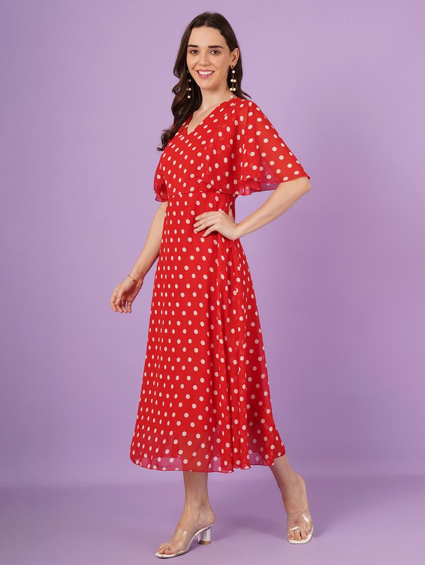 women polks doted batwing sleeves fit & flare dress - 21959249 - Standard Image - 2