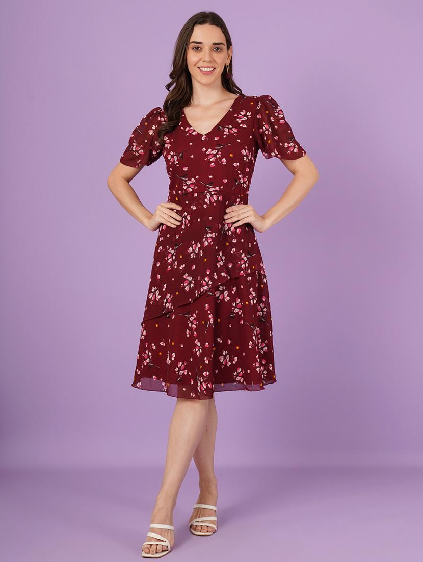 women floral print puff sleeve a-line dress - 21959250 - Standard Image - 2