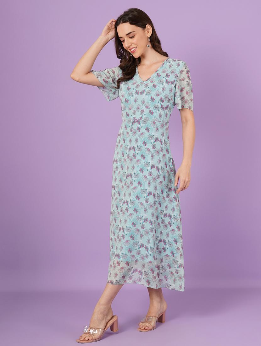 women floral print puff sleeves fit & flare dress - 21959258 - Standard Image - 2