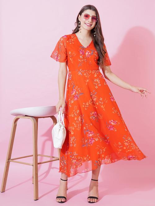 women floral print puff sleeves fit & flare dress - 21959267 - Standard Image - 0