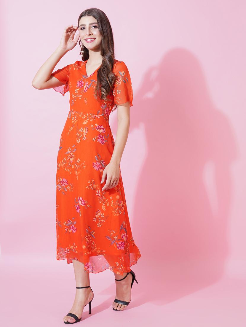 women floral print puff sleeves fit & flare dress - 21959267 - Standard Image - 2
