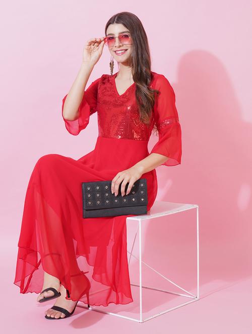 women sequined bell sleeve fit & flare dress - 21959268 -  Standard Image - 0