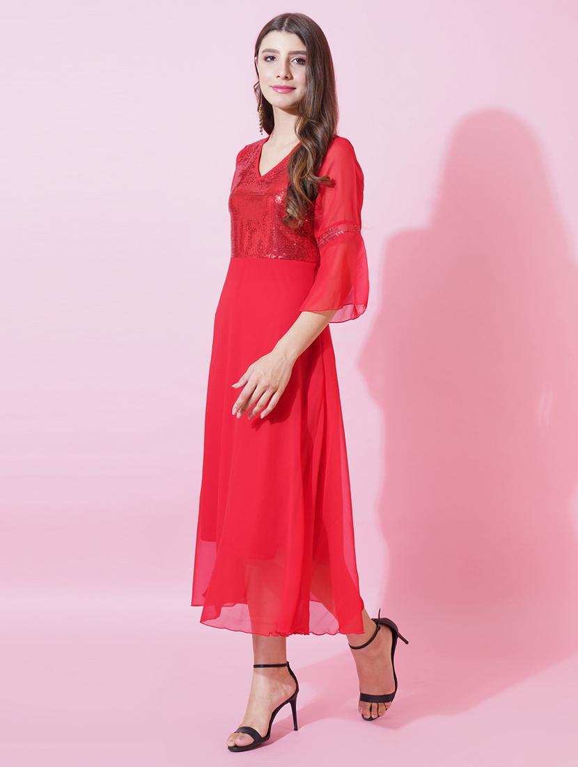 women sequined bell sleeve fit & flare dress - 21959268 - Standard Image - 2