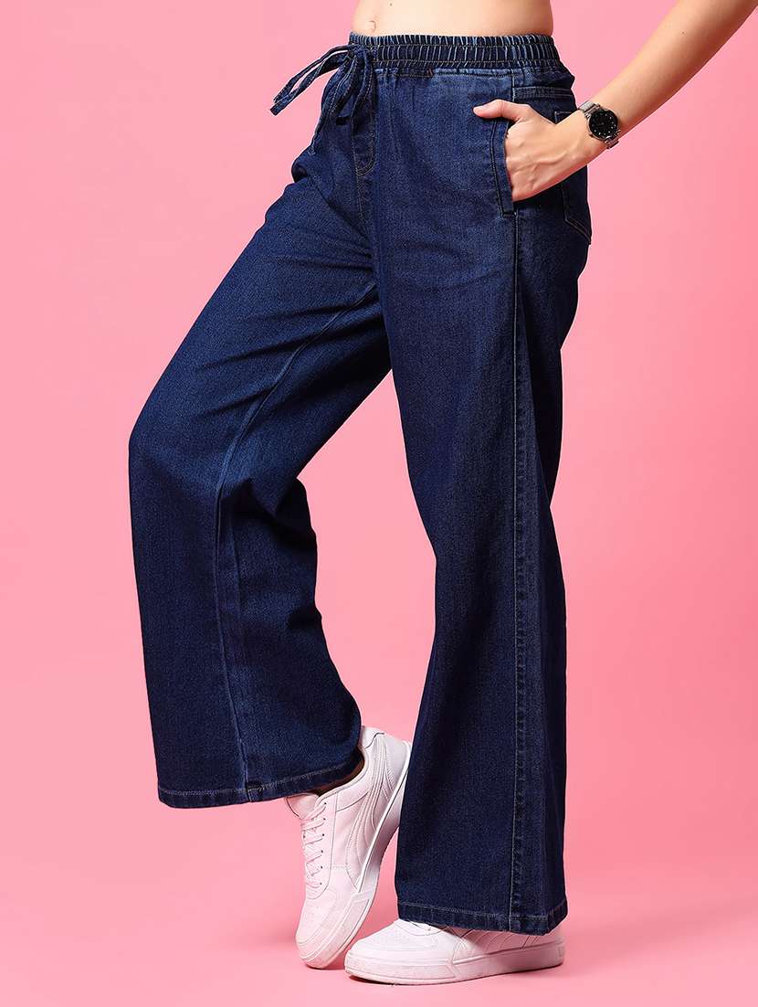 women solid mid rise wide leg jeans - 21959334 - Standard Image - 2