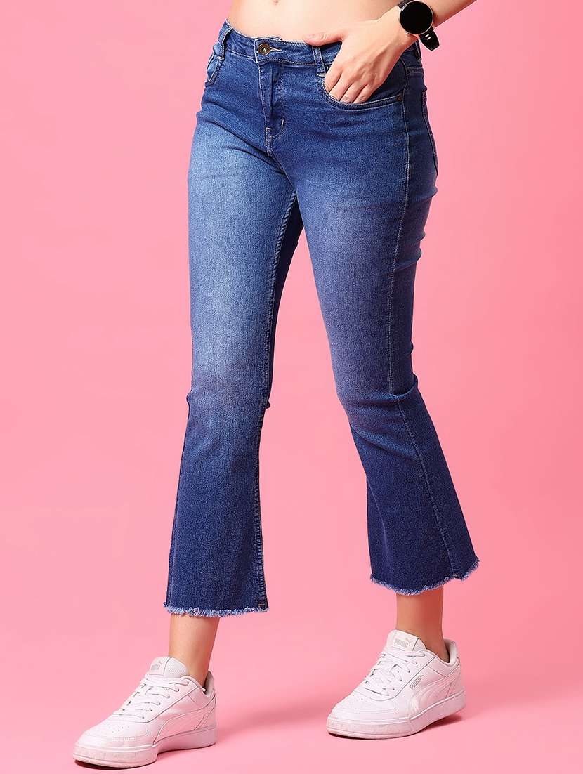 women blue solid mid rise bootcut jean - 21959336 - Standard Image - 2