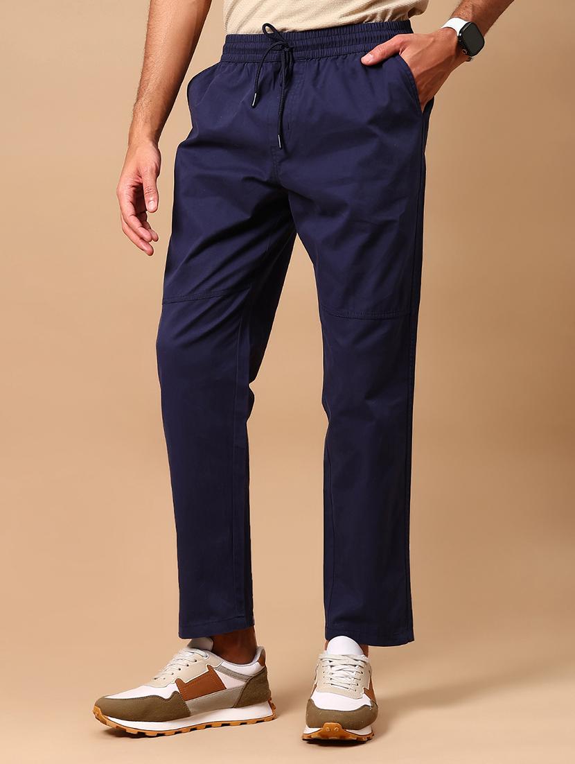 men blue solid mid rise full length track pant - 21959348 - Standard Image - 2
