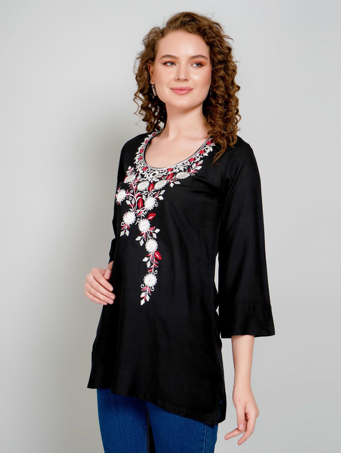 women embroidered three quarter sleeve straight kurti - 21959375 - Standard Image - 2