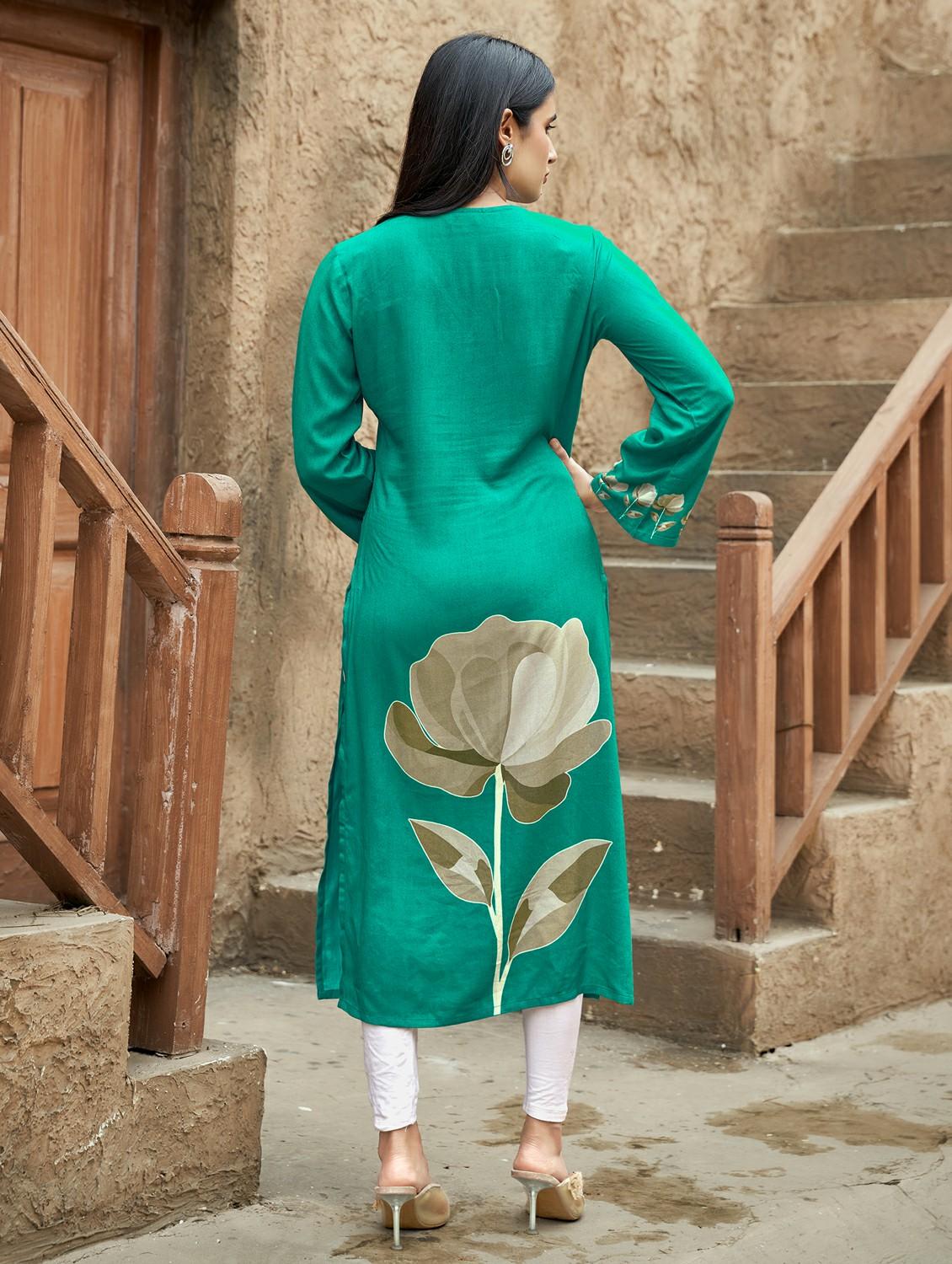 women floral printed long sleeve straight kurta - 21959400 - Standard Image - 2