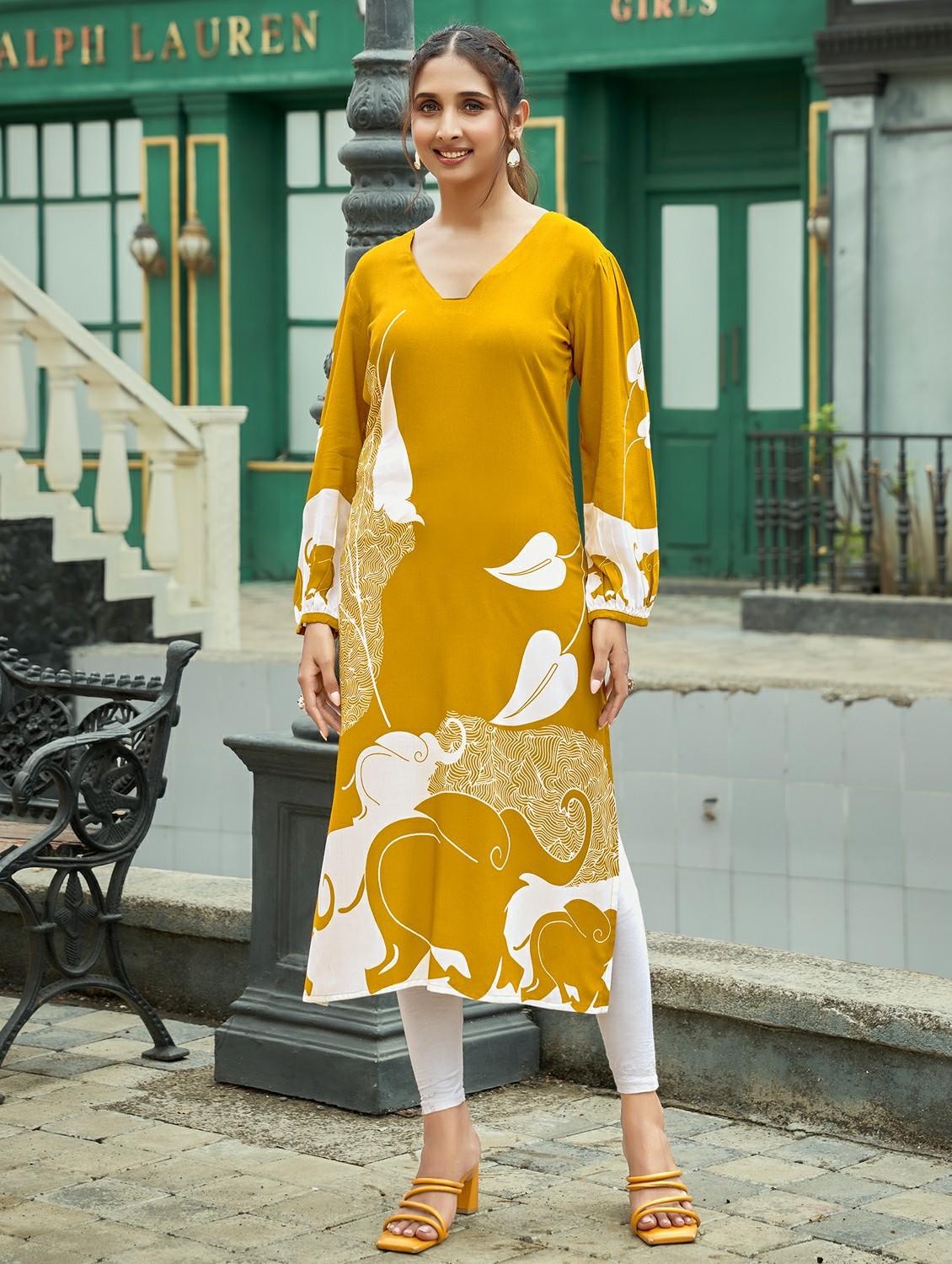 women printed long sleeve straight kurta - 21959404 - Zoom Image - 0