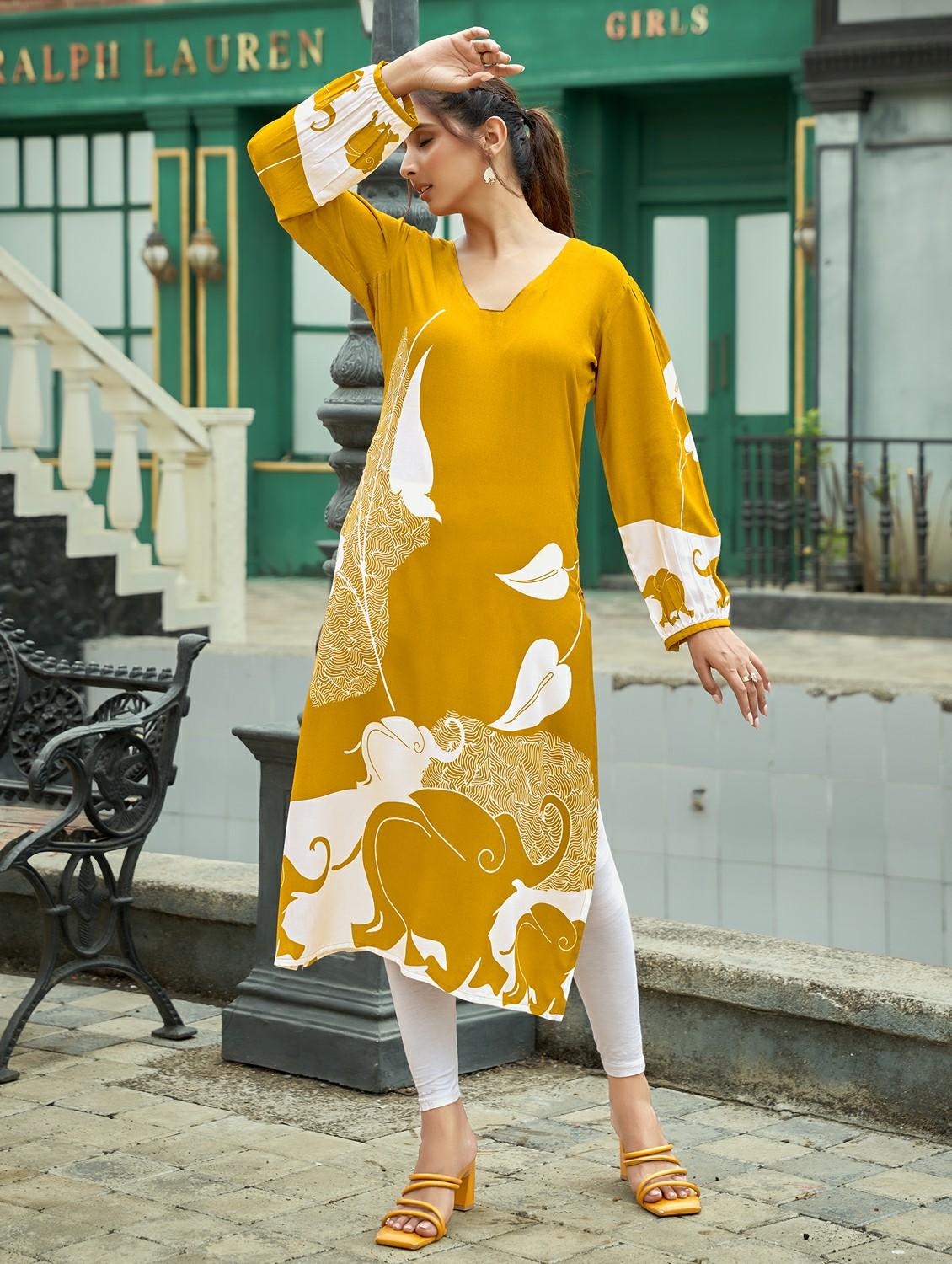 women printed long sleeve straight kurta - 21959404 - Standard Image - 2