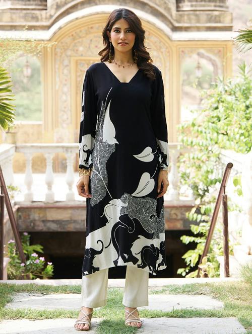 women printed long sleeve straight kurta - 21959405 - Standard Image - 0