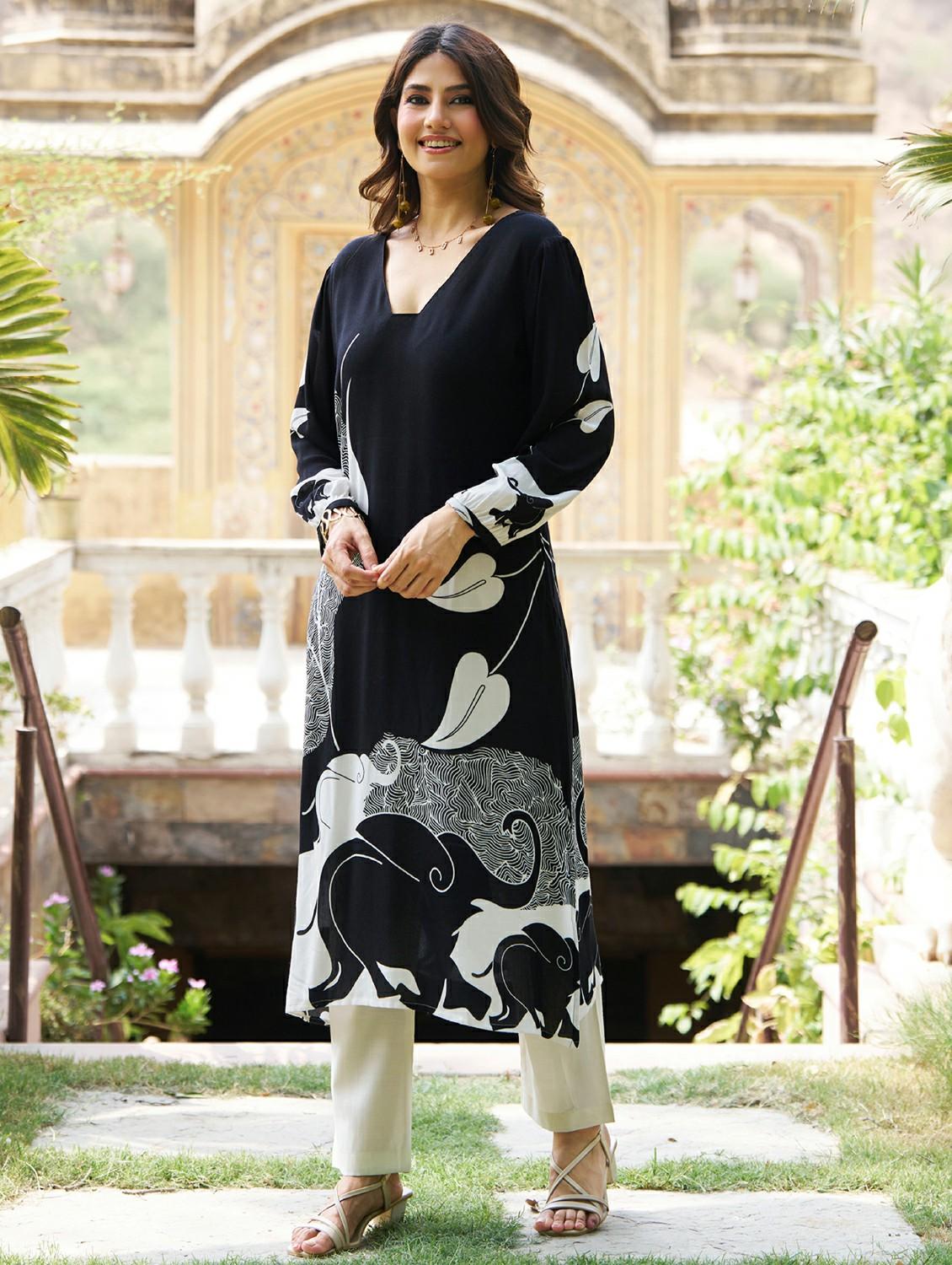 women printed long sleeve straight kurta - 21959405 - Standard Image - 2