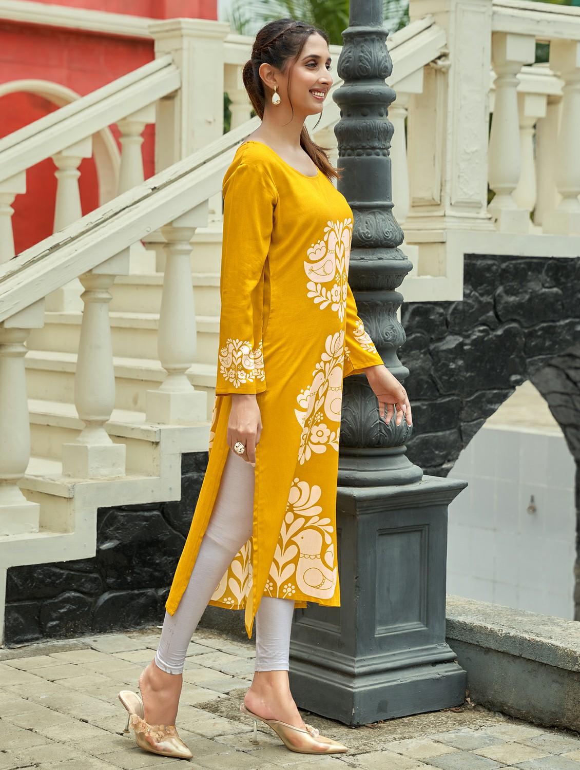 women printed long sleeve straight kurta - 21959406 - Standard Image - 2