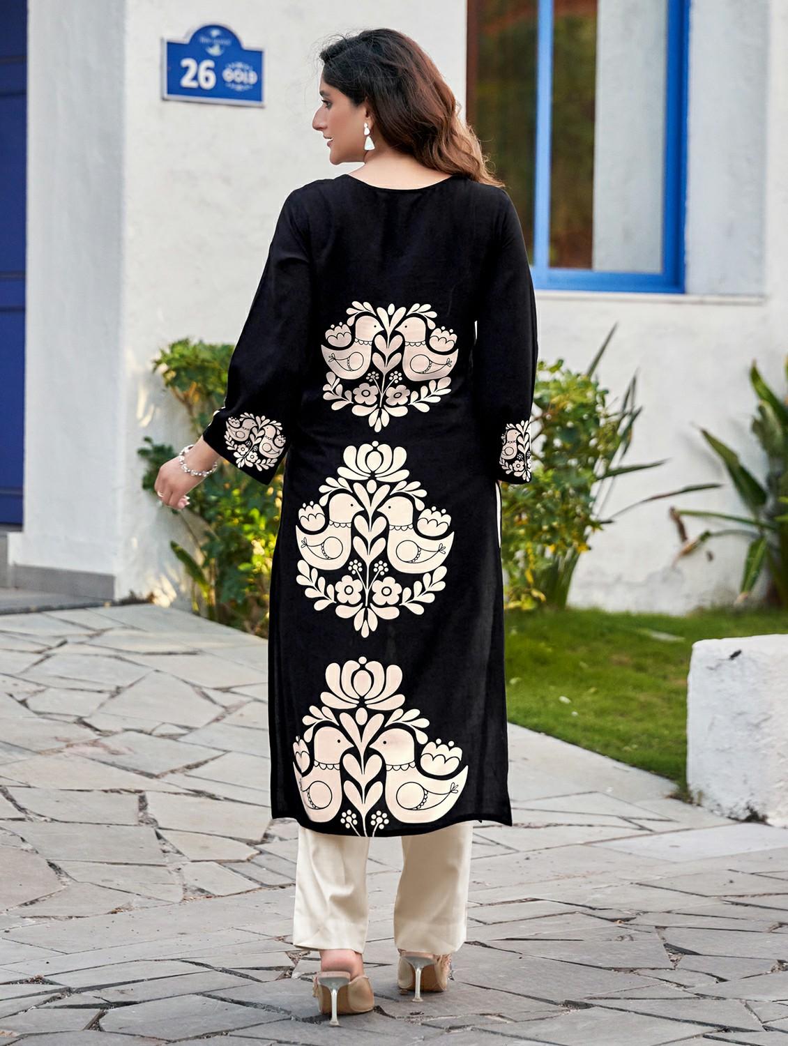 women printed long sleeve straight kurta - 21959407 - Standard Image - 2