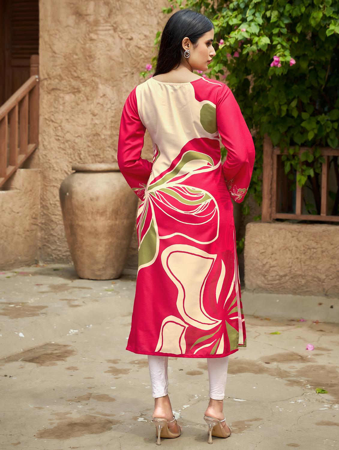 women printed long sleeve straight kurta - 21959416 - Standard Image - 2
