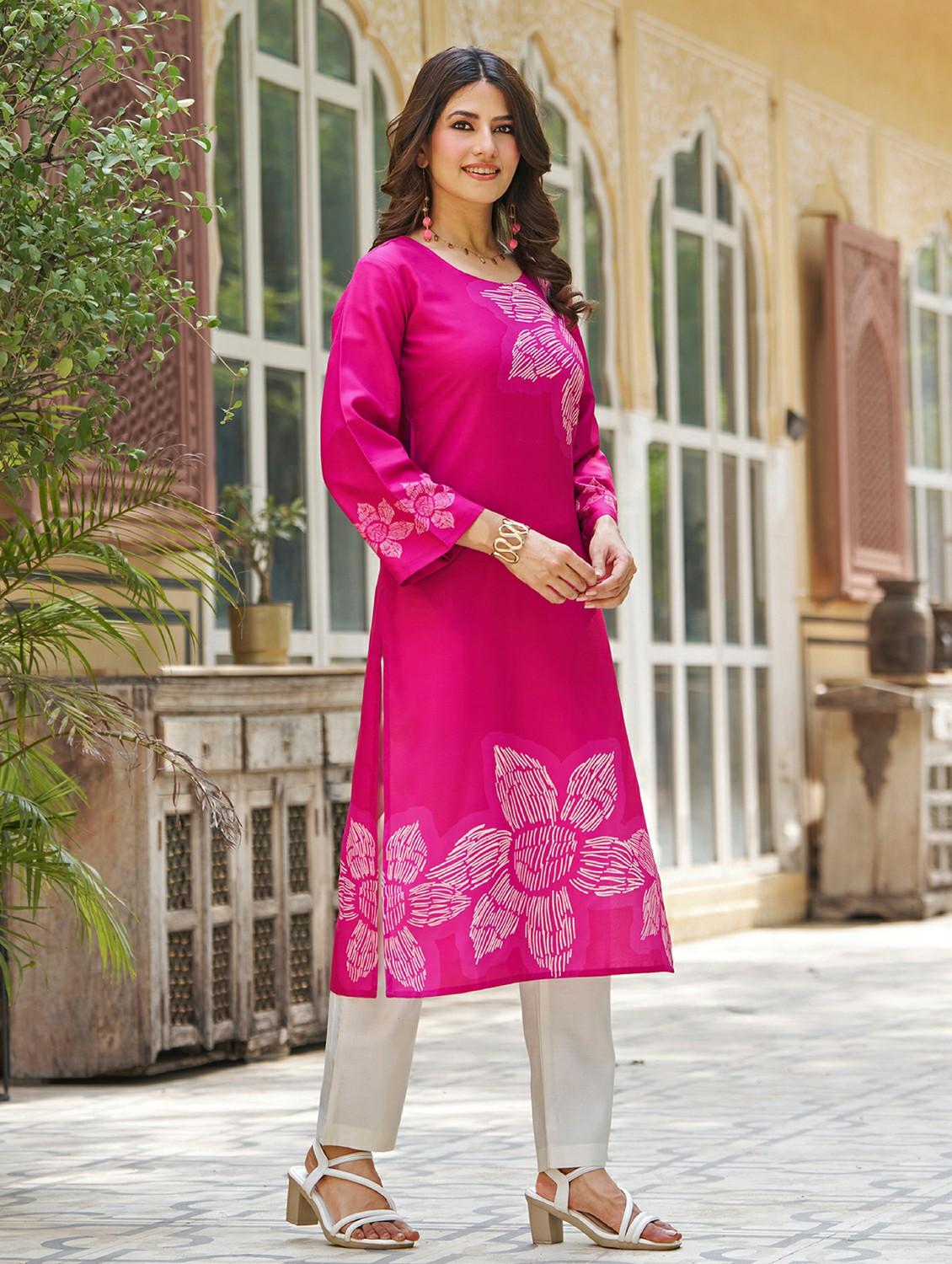 women floral printed long sleeve straight kurta - 21959418 - Standard Image - 2