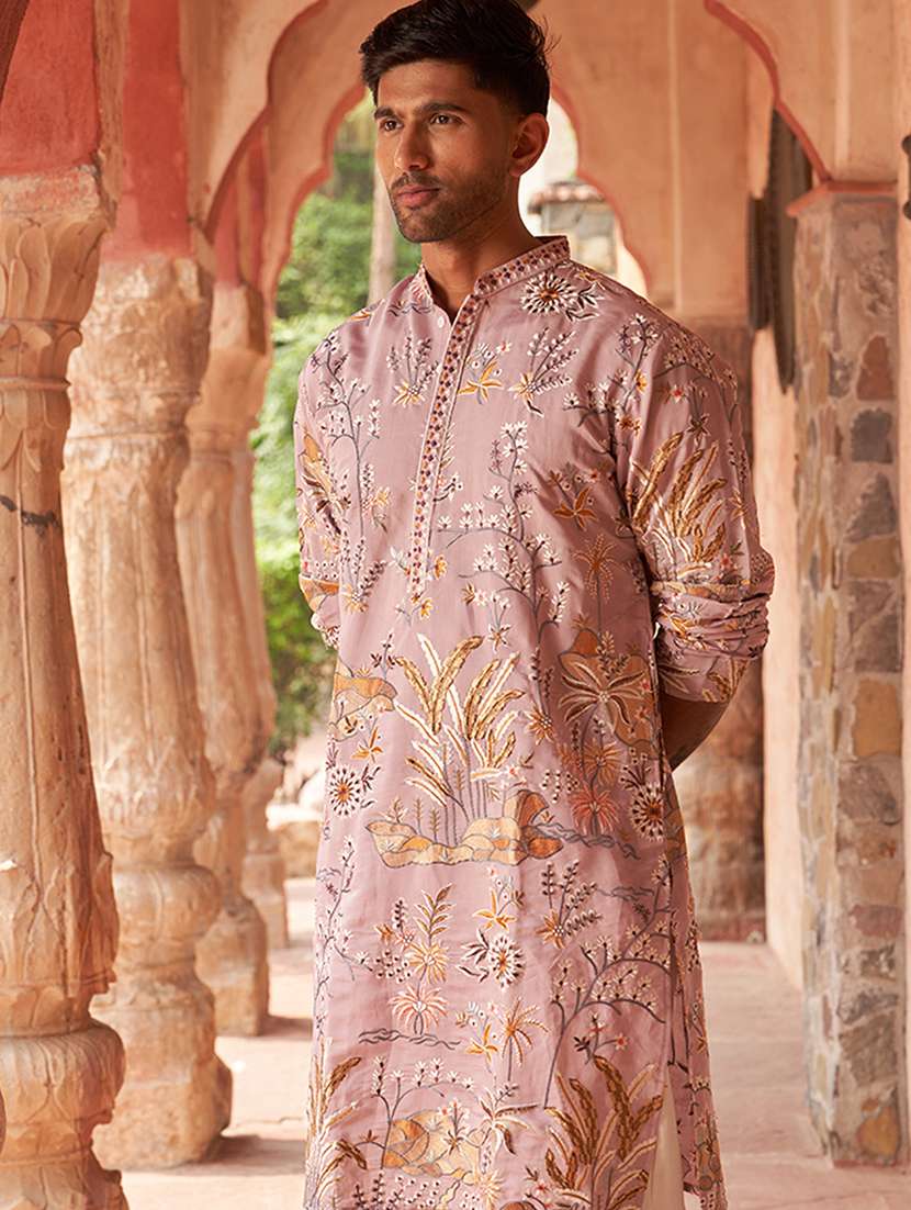 men embroidered mandarin neck long kurta - 21959431 - Standard Image - 2
