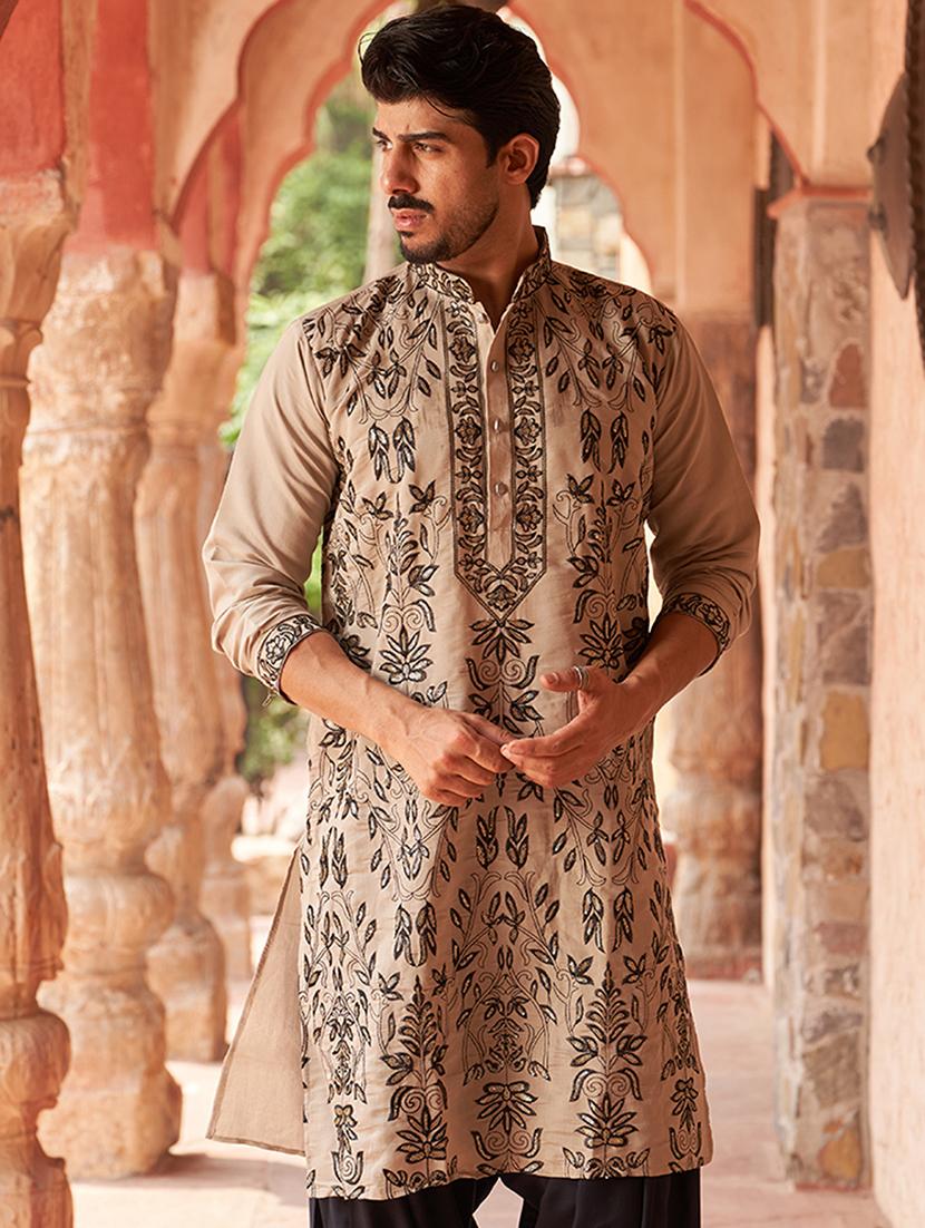 men embroidered mandarin neck long kurta - 21959437 -  Zoom Image - 0