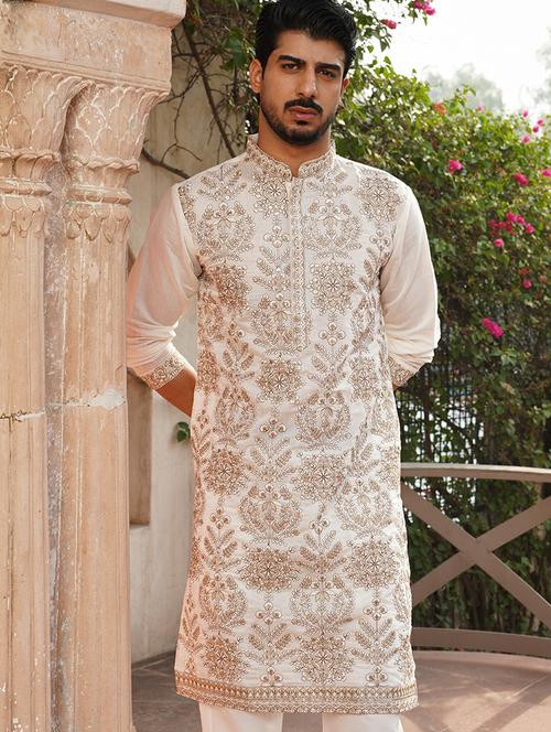 men embroidered mandarin neck long kurta - 21959441 -  Standard Image - 0