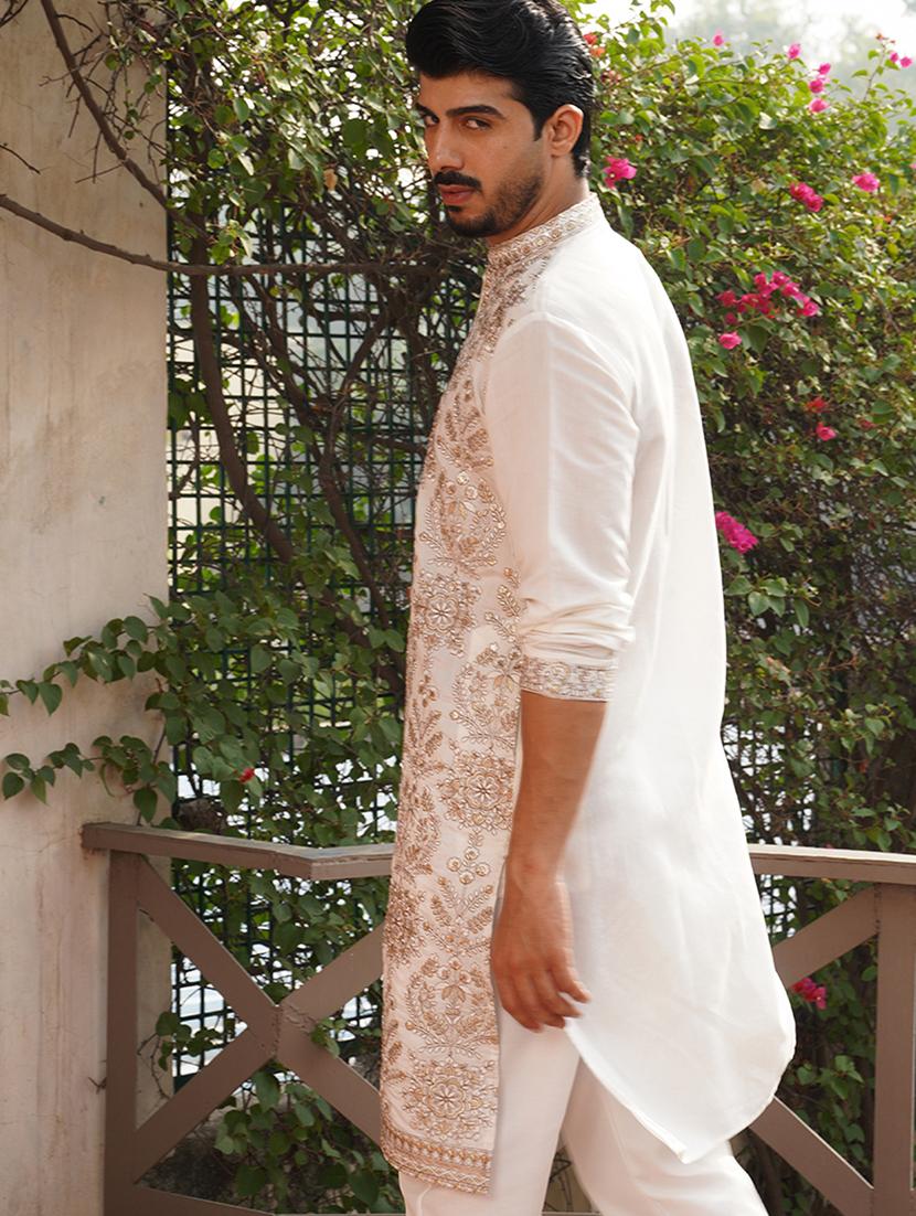 men embroidered mandarin neck long kurta - 21959441 - Standard Image - 2