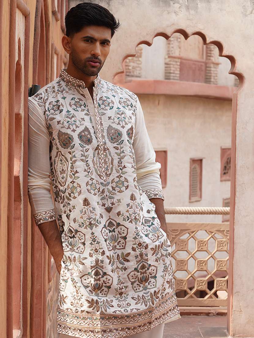 men embroidered mandarin neck long kurta - 21959442 -  Standard Image - 2